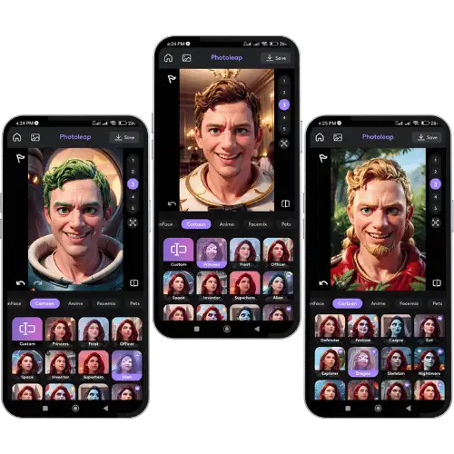 Photoleap app AI cartoon generator feature preview on smartphone
