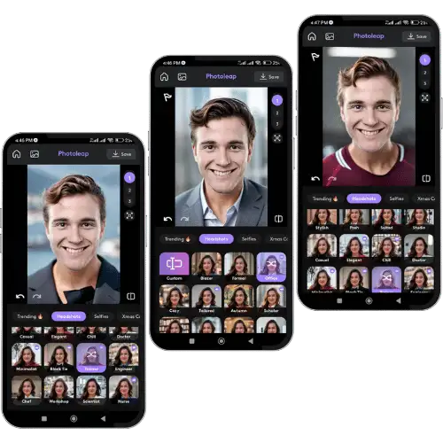 Top 10 Advanced Photo Editing Tools of the Photoleap App 13 Photoleap app AI headshots generator feature preview on smartphone