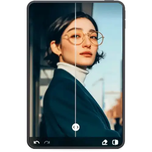 Photoleap app AI photo enhancer before and after mockup